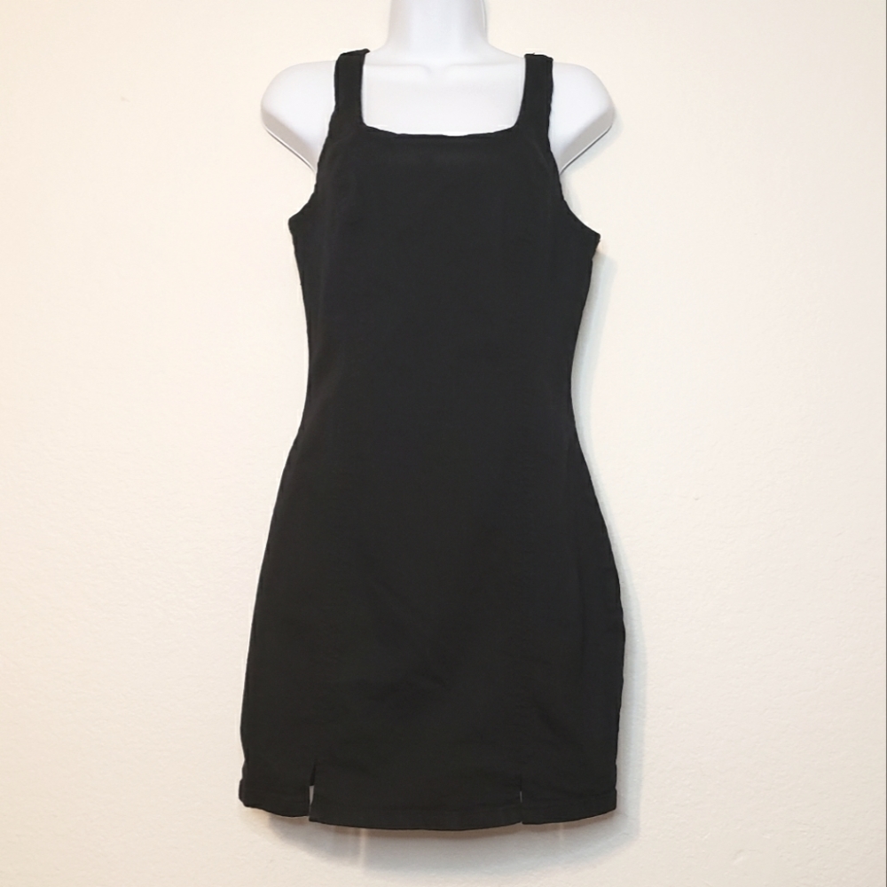 Topshop Women's Black Sleeveless Scoop Back Notch Hem Bodycon Minidress Size 8